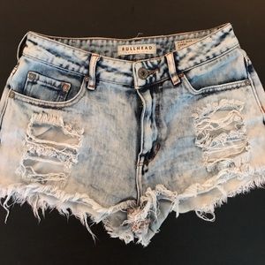 Distressed bullhead shorts